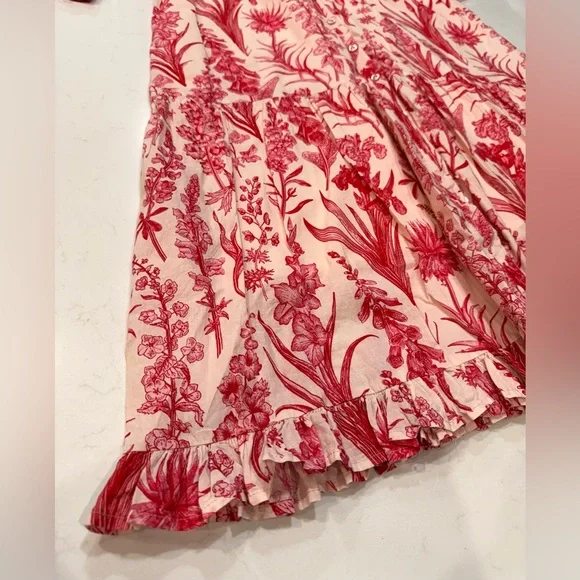 EUC Victoria Dunn Pink And White Floral 100% Cotton Button Front Dress - Large - Picture 5 of 9